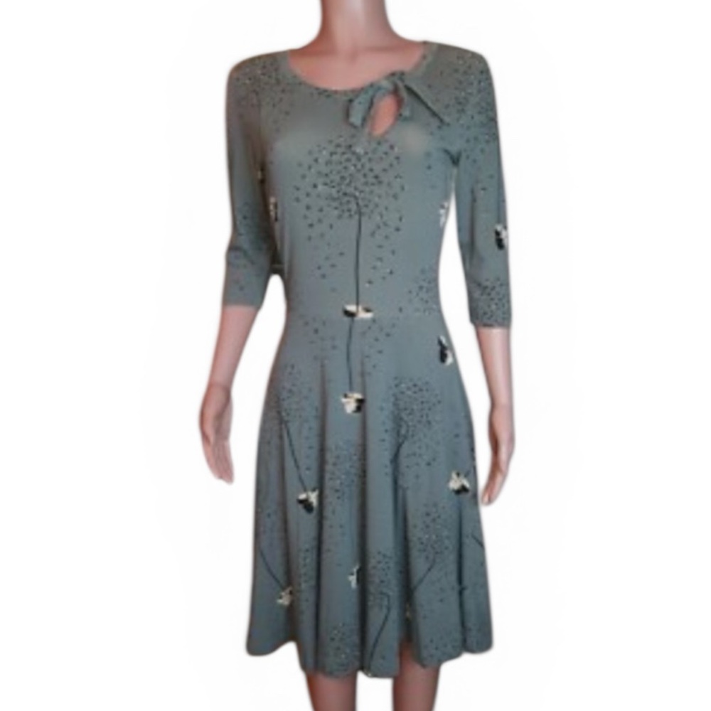 Effie's Heart Flower Pot Garden Party Dress Gray Stretch Pima Cotton Neck Tie-M